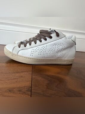 P448 Women's White Leather Low-Top Sneakers with Brown Laces
